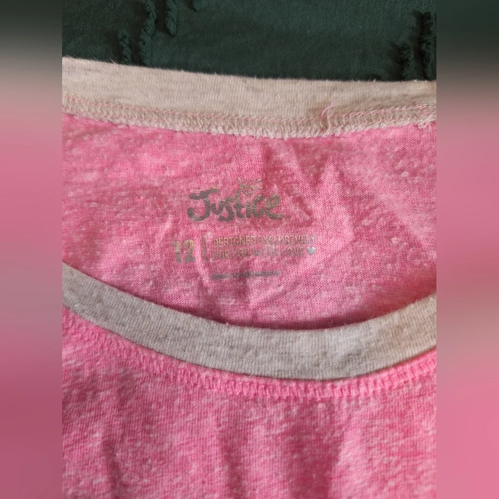 JUSTICE GIRLS SIZE 12 PINK T-SHIRT
